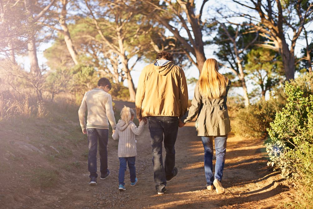 Family walking at a park