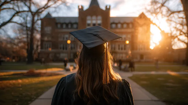 College graduate in cap and gown