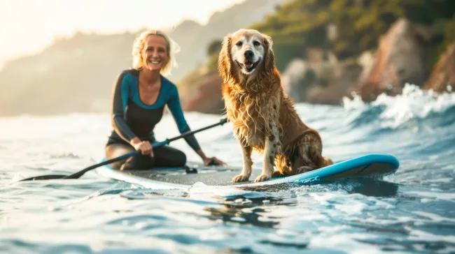 Woman and dog kayaking